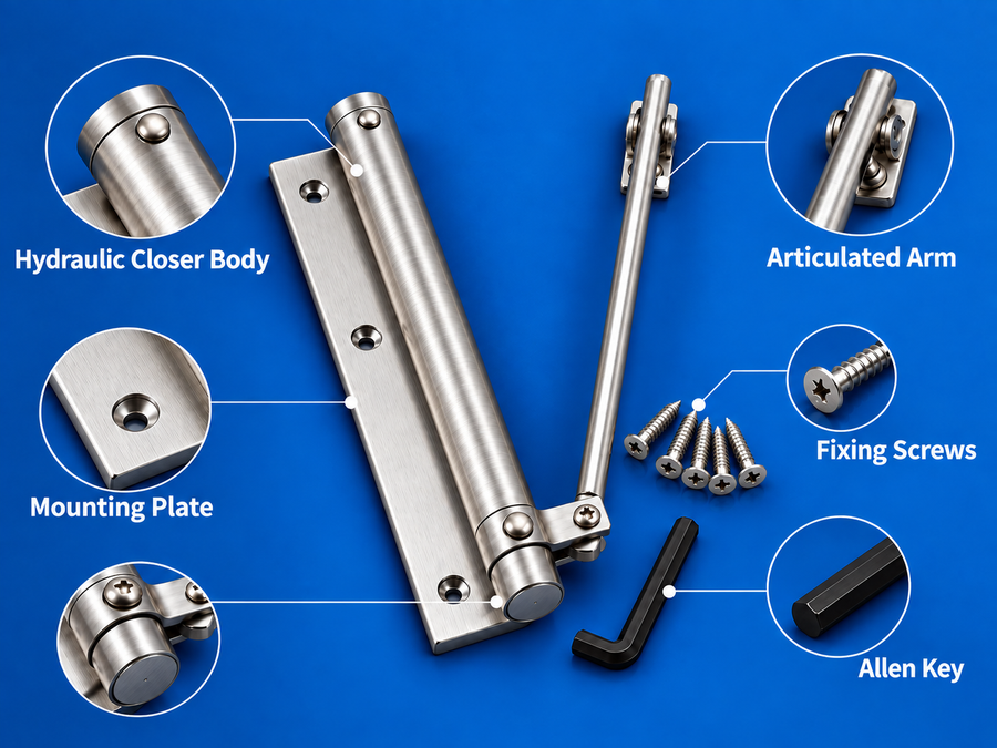 Automatic Door Closer with Adjustable Spring Tension
