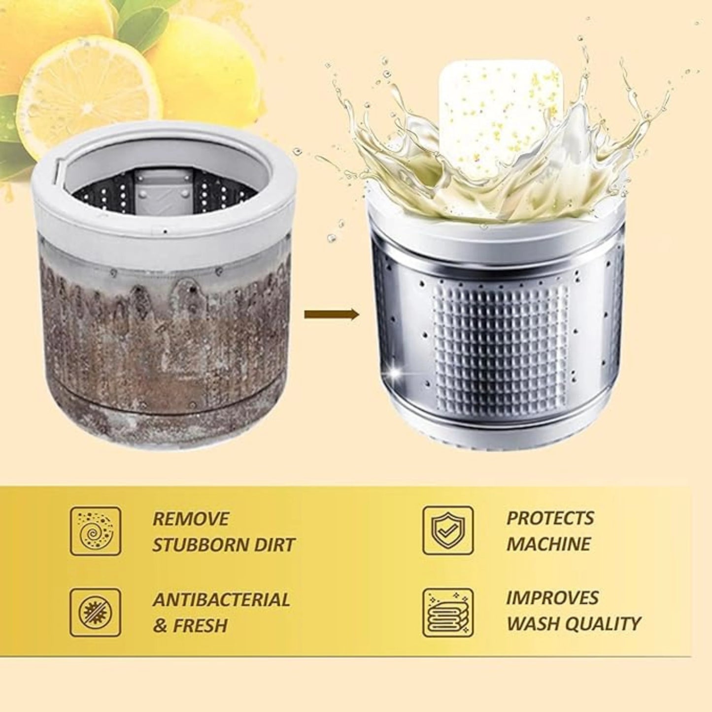 Lemon Fragrance Washing Machine Cleaner Tablets (Pack of 12)