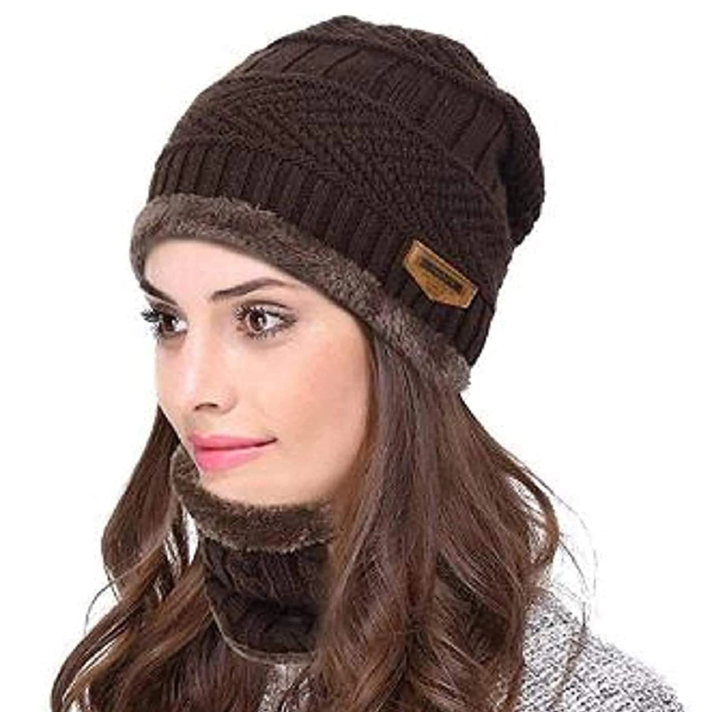Winter Woolen Hat and Neck Warmer Scarf Set