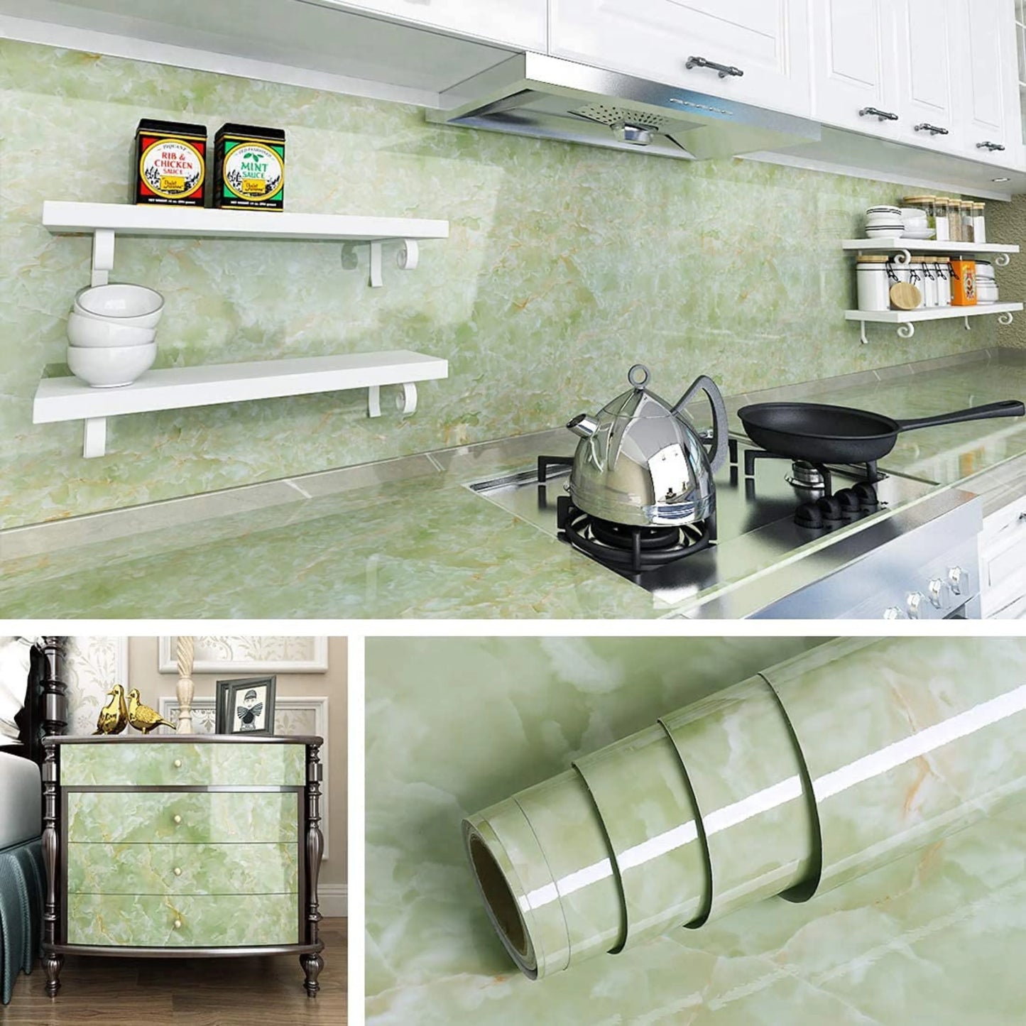 Green Granite Marble Contact Paper