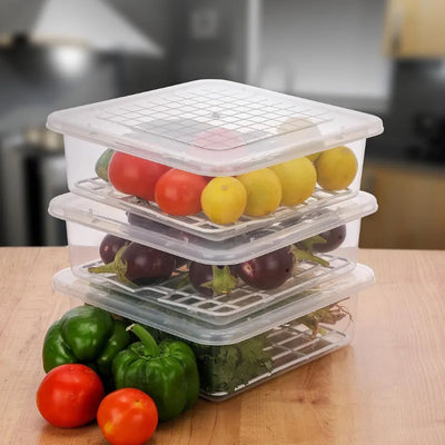 Fridge Storage Containers, Airtight Food Storage Boxes with Drain Lid