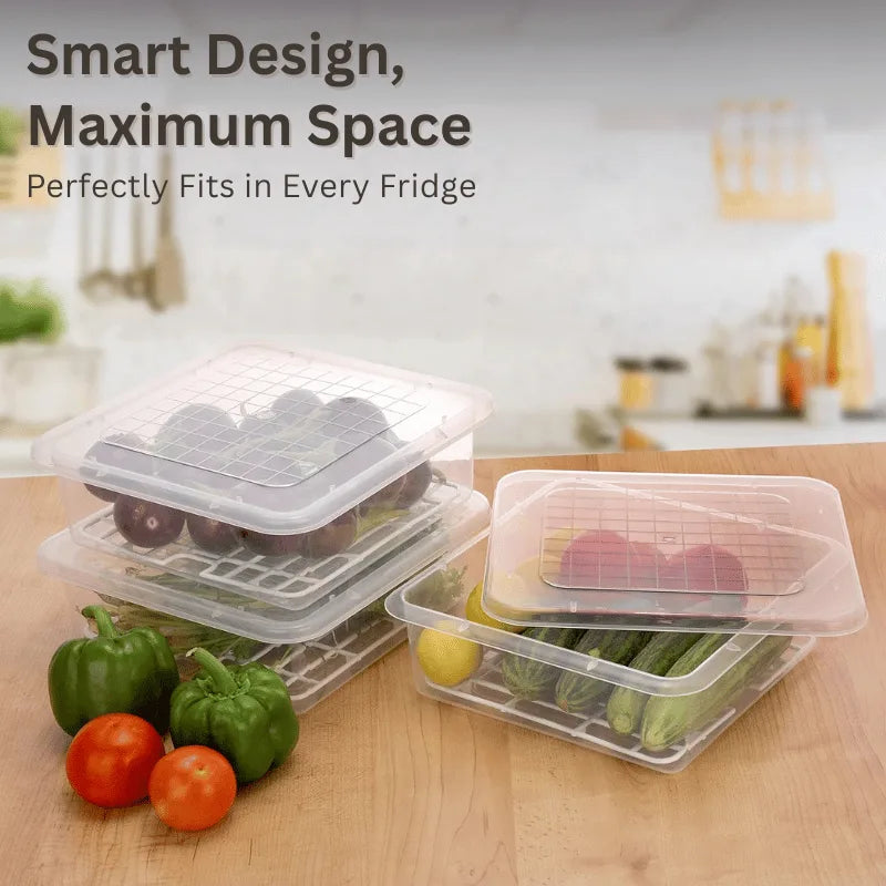 Fridge Storage Containers, Airtight Food Storage Boxes with Drain Lid