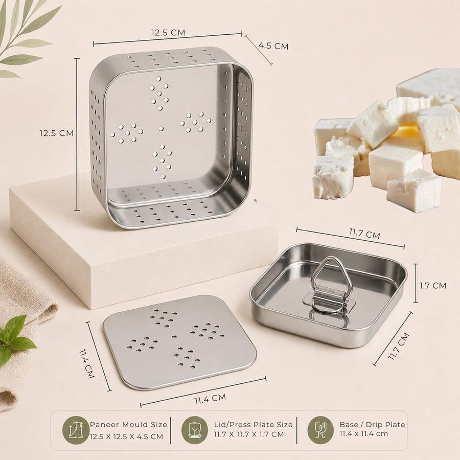 Stainless Steel Paneer Maker 550ml with Perforated Separator, Manual Paneer Press for Homemade Paneer, Tofu & Chhena