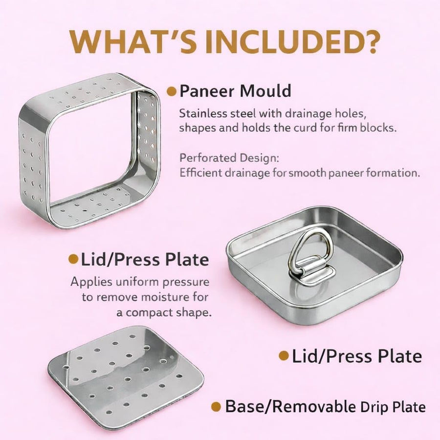 Stainless Steel Paneer Maker 550ml with Perforated Separator, Manual Paneer Press for Homemade Paneer, Tofu & Chhena