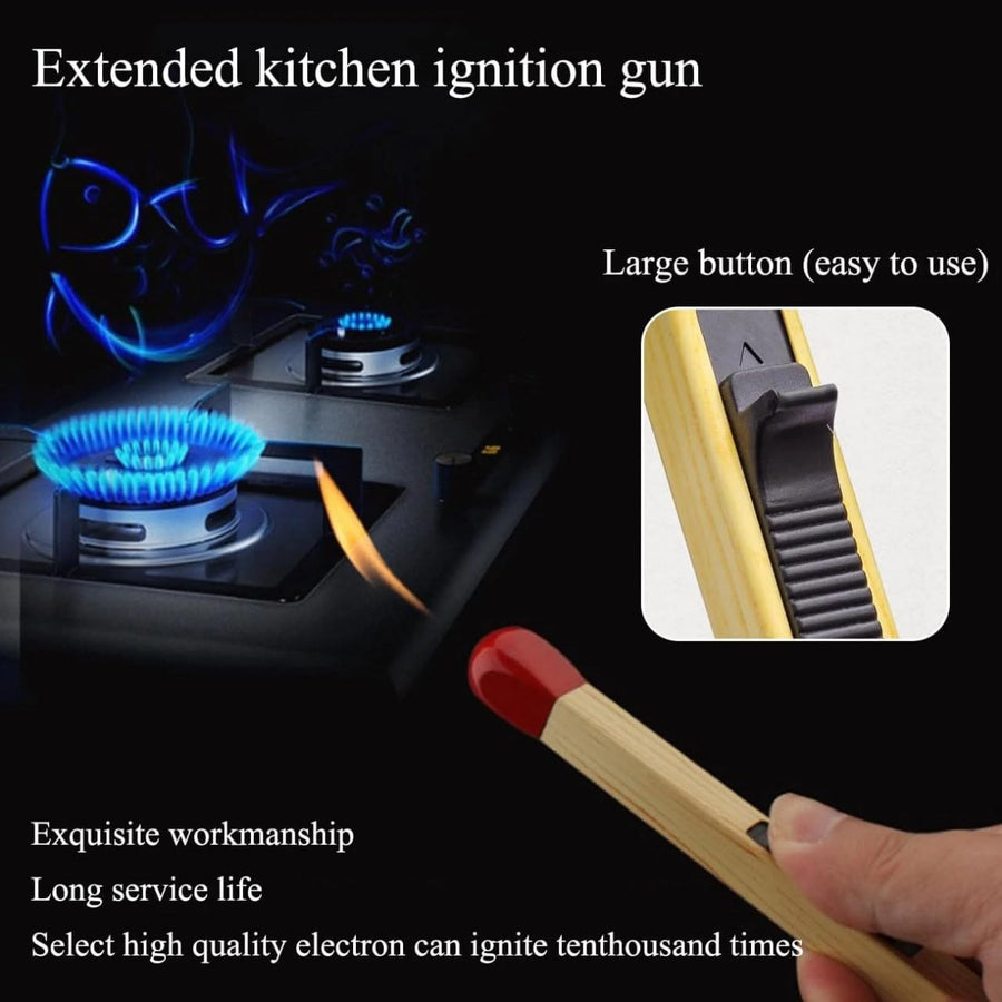 Matchstick Lighter, Long Handle Refillable Butane Gas Flame Lighter for Kitchen Stove, Candles, BBQ & Camping, Compact & Portable