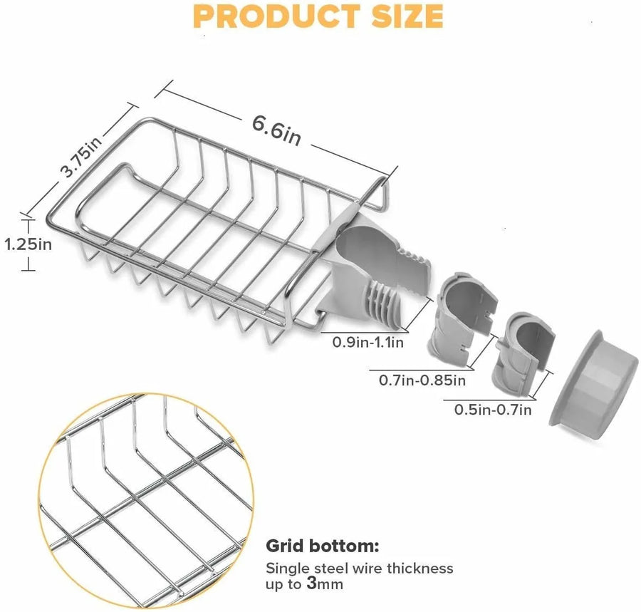 Adjustable Stainless Steel Sink Faucet Shelf Organizer