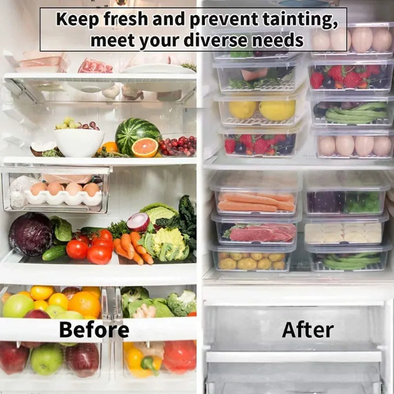 Fridge Storage Containers, Airtight Food Storage Boxes with Drain Lid