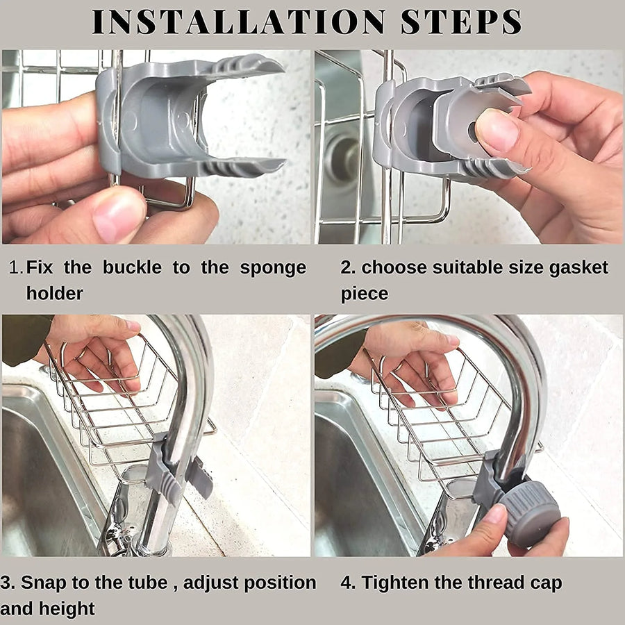 Adjustable Stainless Steel Sink Faucet Shelf Organizer