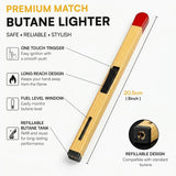 Matchstick Lighter, Long Handle Refillable Butane Gas Flame Lighter for Kitchen Stove, Candles, BBQ & Camping, Compact & Portable