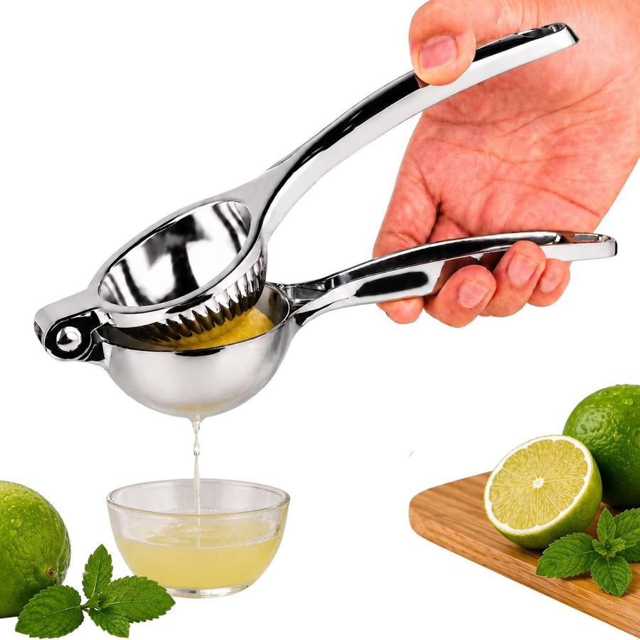 Stainless Steel Lemon Squeezer & Citrus Juicer, Manual Hand Press with Grooved Bowl and Ergonomic Handle for Lemon & Lime Juice Extraction