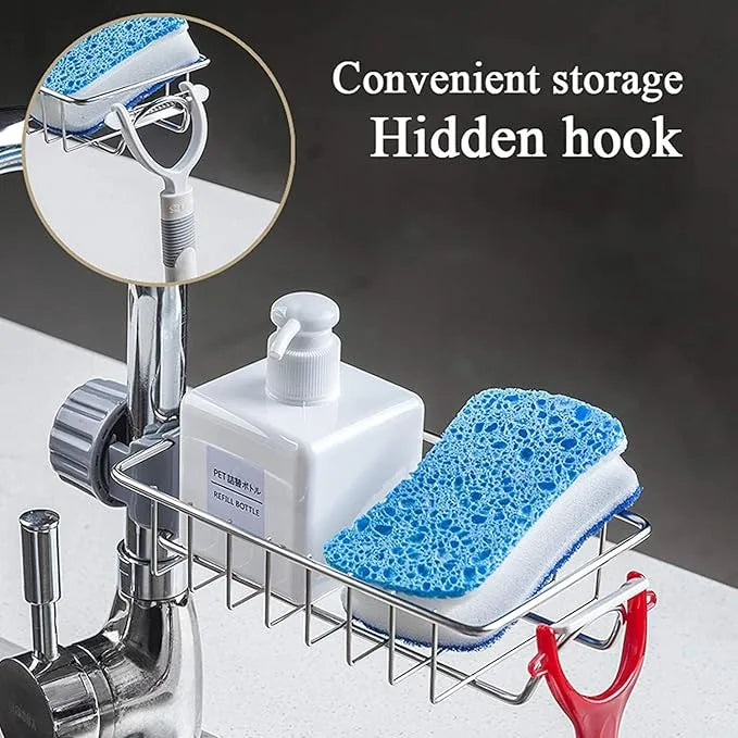 Adjustable Stainless Steel Sink Faucet Shelf Organizer