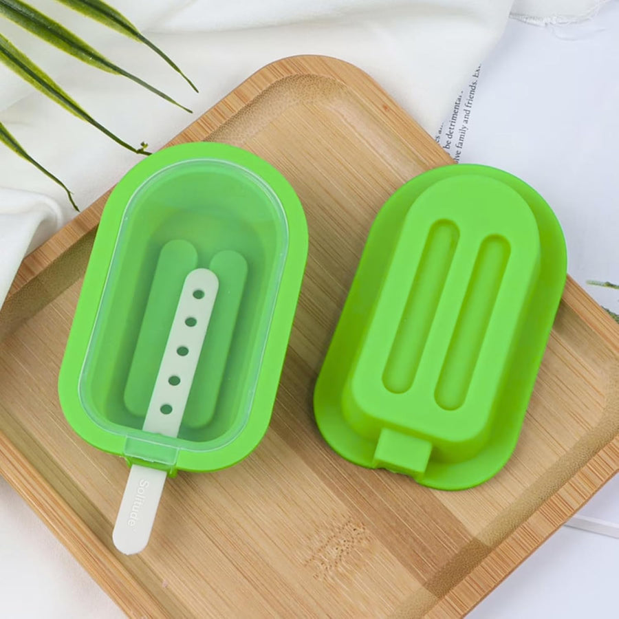 4 Pcs Oval Silicone Kulfi & Ice Candy Moulds with Sticks, BPA-Free Reusable Popsicle & Ice Cream Molds for Juice, Yogurt & Fruit Treats