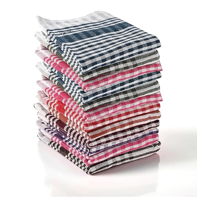 12 Pcs Cotton Kitchen Cloth & Napkin Set, 55 × 40 cm Reusable Dish Cloths for Cleaning, Wiping, Drying, Dusting & Multipurpose Kitchen Use