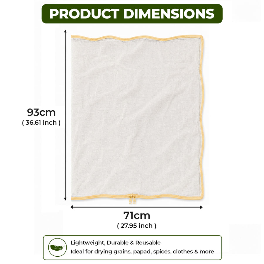 Cotton Drying Cloth with Breathable Net Cover, Washable & Reusable Food Drying Sheet for Papad, Vadagam, Spices, Millets & Grains