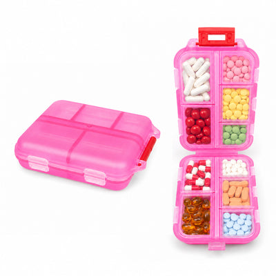 Pill Box with 10 Compartments, Small Portable Medicine Organizer, Pink