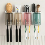 Wall Mounted Toothbrush Holder with 4 Cups | Multi-Compartment Bathroom Organizer