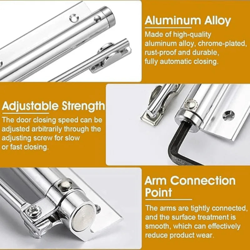 Automatic Door Closer with Adjustable Spring Tension