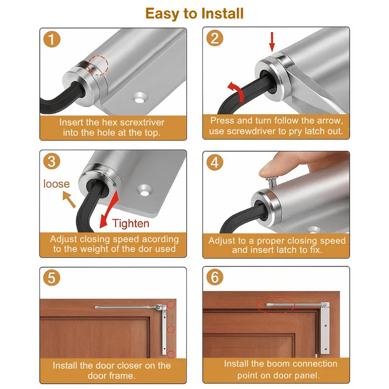 Automatic Door Closer with Adjustable Spring Tension