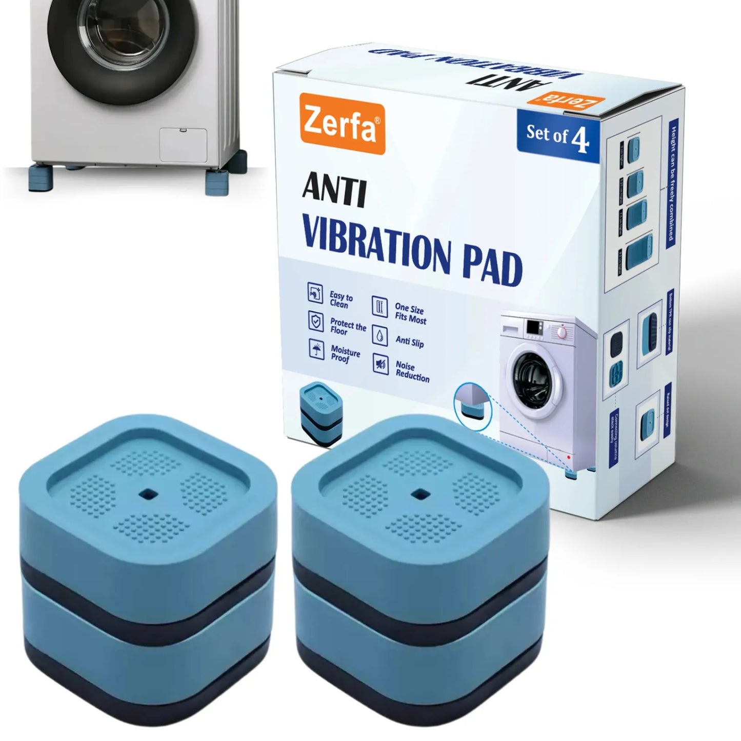 Zerfa Anti-Vibration Washing Machine Feet Pads (Blue)