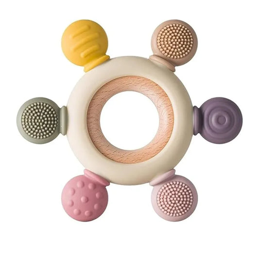Silicone & Wooden Baby Teether for 3+ Months Baby