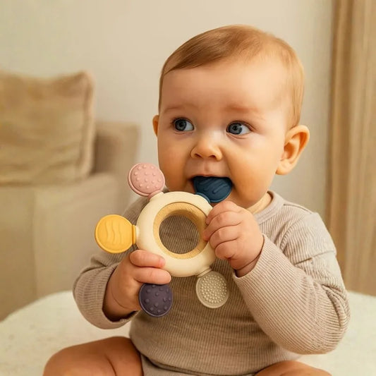 Silicone & Wooden Baby Teether for 3+ Months Baby