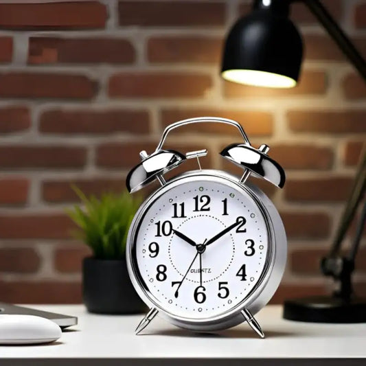 Twin Bell Table Clock (Silver)