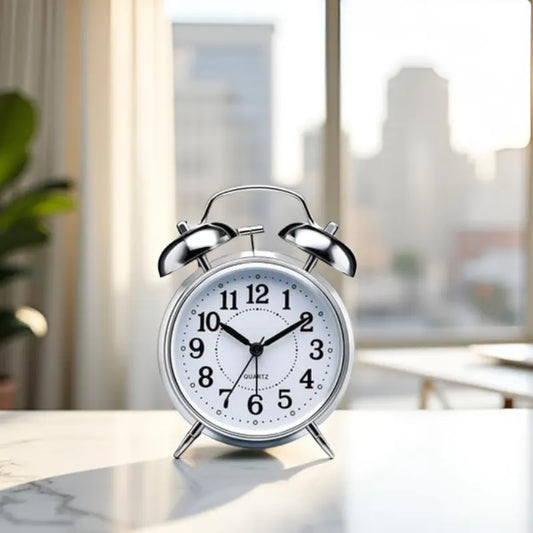 Twin Bell Table Clock (Silver)