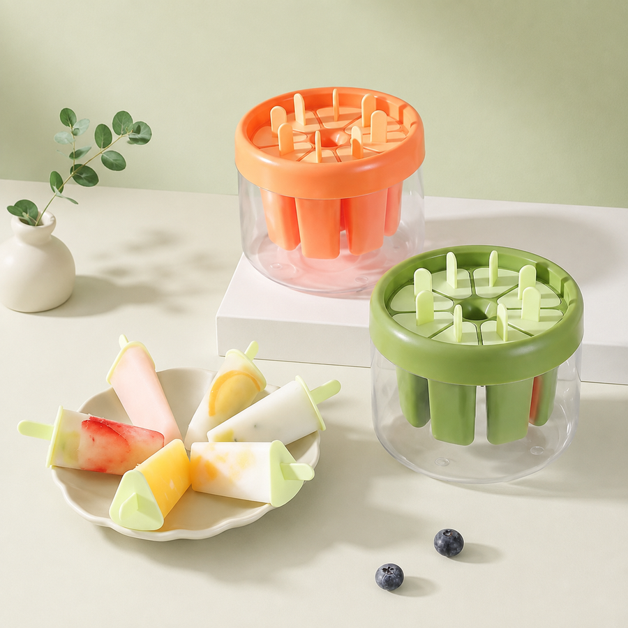 8 Pcs Ice Cream Kulfi Mould, BPA Free Food Grade Reusable Round Ice Box Container, Quick Release Homemade Popsicle & Fruit Ice Pop Maker