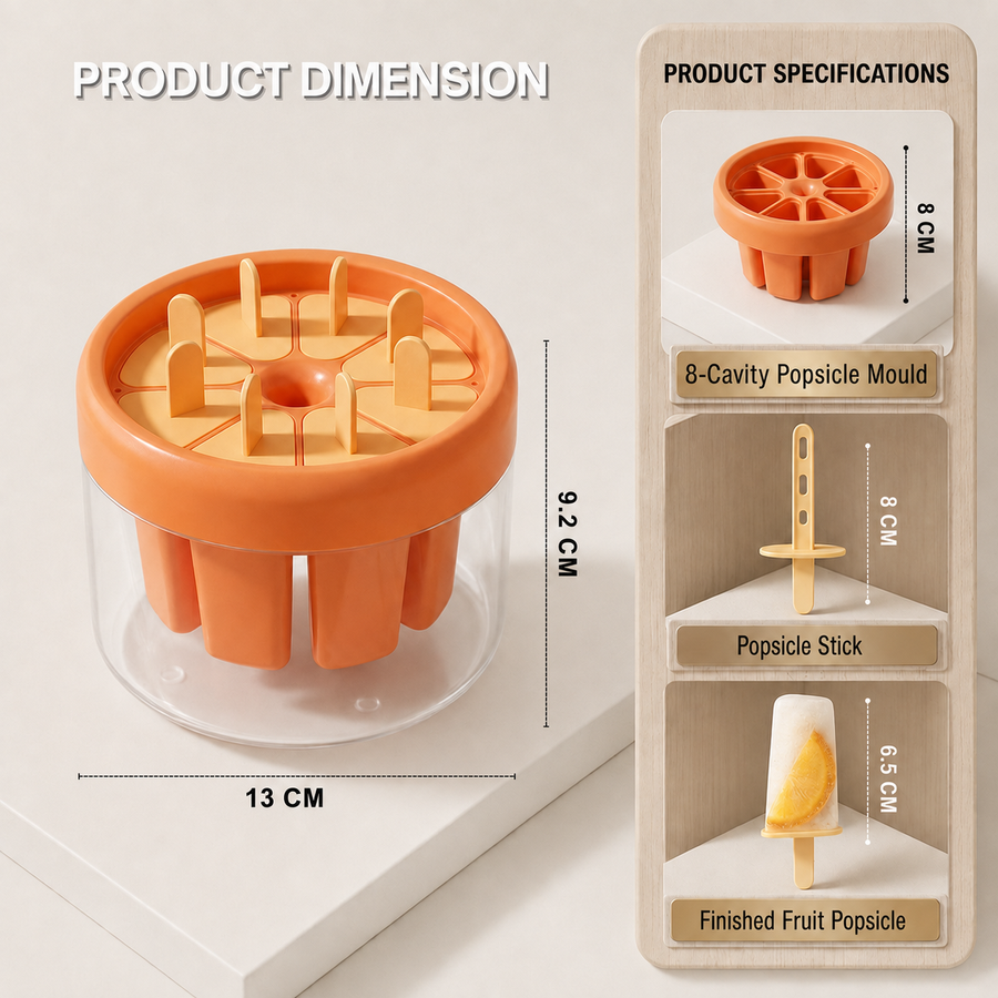 8 Pcs Ice Cream Kulfi Mould, BPA Free Food Grade Reusable Round Ice Box Container, Quick Release Homemade Popsicle & Fruit Ice Pop Maker