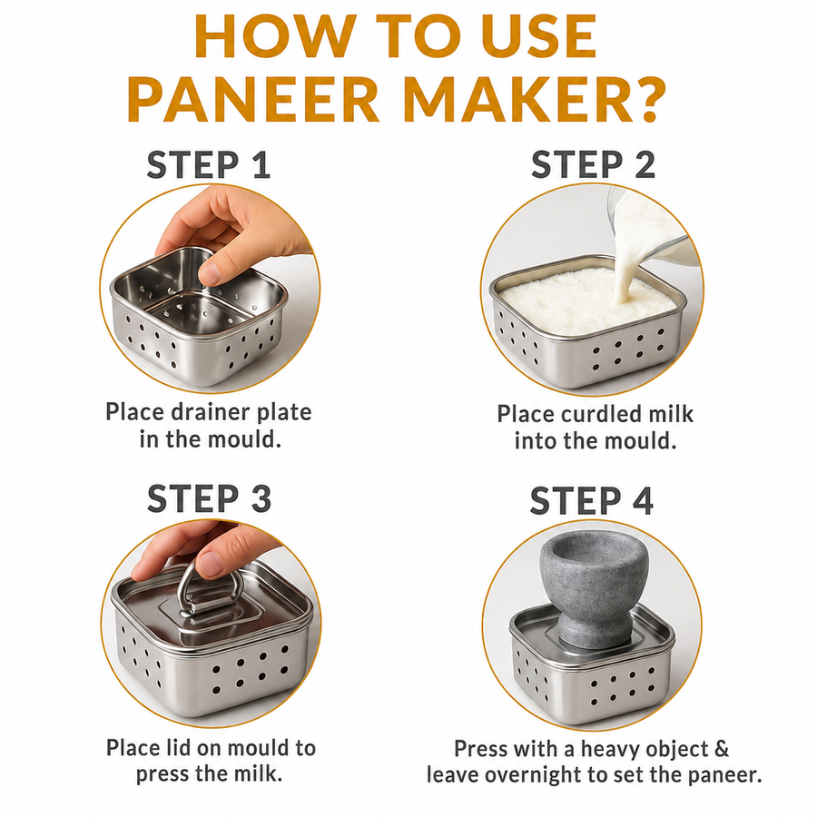 Stainless Steel Paneer Maker 550ml with Perforated Separator, Manual Paneer Press for Homemade Paneer, Tofu & Chhena