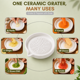 Ceramic Garlic & Ginger Grater Plate with Cleaning Brush – Turmeric, Nutmeg, Cheese & Chocolate
