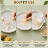 Ceramic Garlic & Ginger Grater Plate with Cleaning Brush – Turmeric, Nutmeg, Cheese & Chocolate