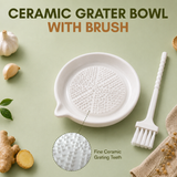 Ceramic Garlic & Ginger Grater Plate with Cleaning Brush – Turmeric, Nutmeg, Cheese & Chocolate