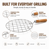 Stainless Steel Round Roaster Jali with Wooden Handle for Gas Stove, Papad, Roti, Chapati, Paneer & Vegetable Roasting