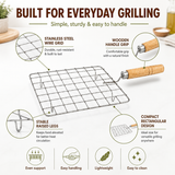 Stainless Steel Square Roaster Jali with Wooden Handle for Gas Stove, Papad, Roti, Chapati, Paneer & Vegetable Roasting