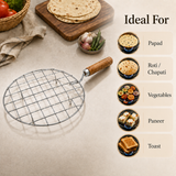 Stainless Steel Round Roaster Jali with Wooden Handle for Gas Stove, Papad, Roti, Chapati, Paneer & Vegetable Roasting