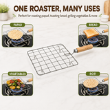 Stainless Steel Square Roaster Jali with Wooden Handle for Gas Stove, Papad, Roti, Chapati, Paneer & Vegetable Roasting