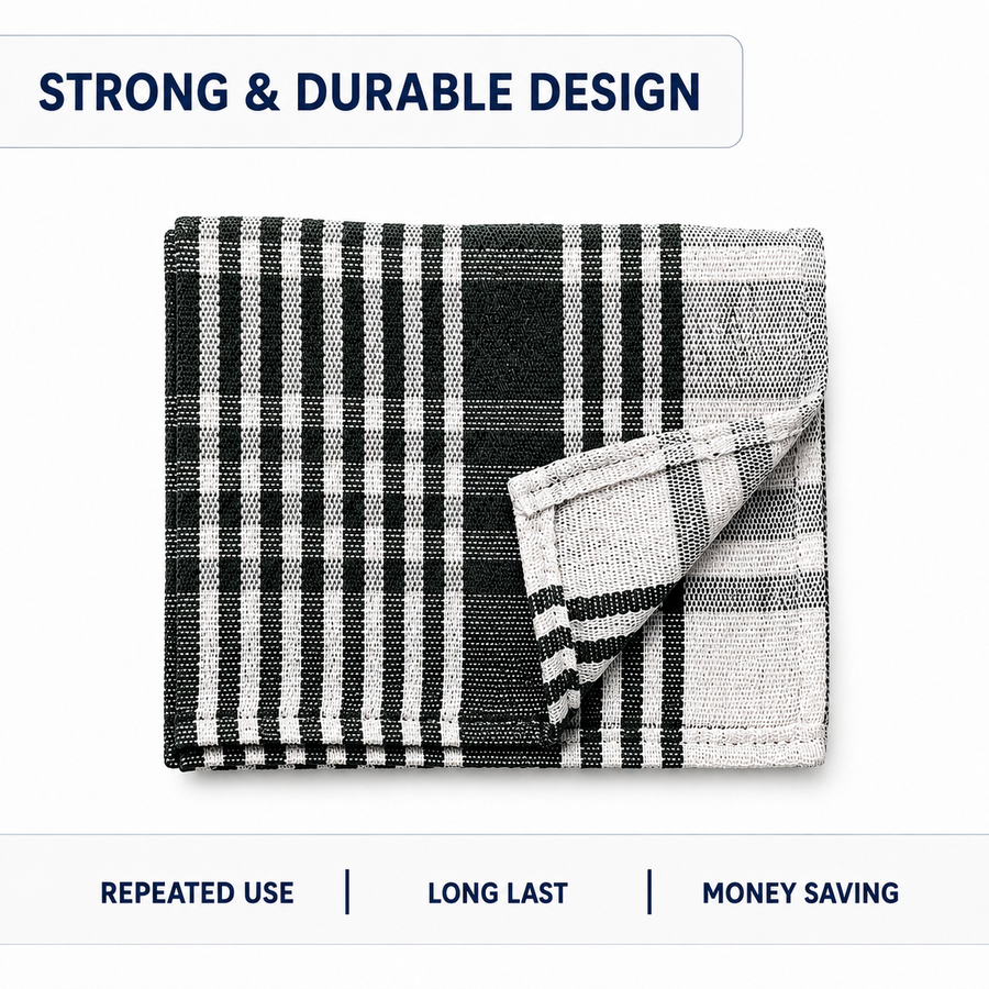 12 Pcs Cotton Kitchen Cloth & Napkin Set, 55 × 40 cm Reusable Dish Cloths for Cleaning, Wiping, Drying, Dusting & Multipurpose Kitchen Use