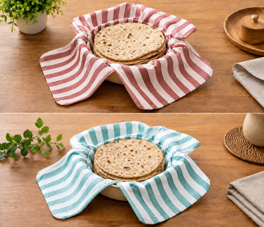 Pack of 2 Cotton Roti Cover, Reusable Double Layer Chapati Cloth Wrap with Flaps for Casserole & Hot Case, Multicolor