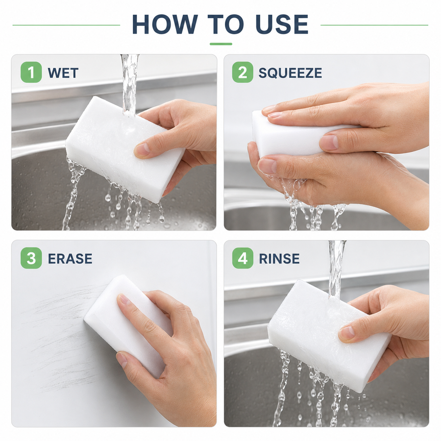Magic Eraser Cleaning Sponges Pack of 4, Multi-Surface Melamine Foam Cleaning Pads for Kitchen, Bathroom, Walls, Tiles, Sinks & Shoes