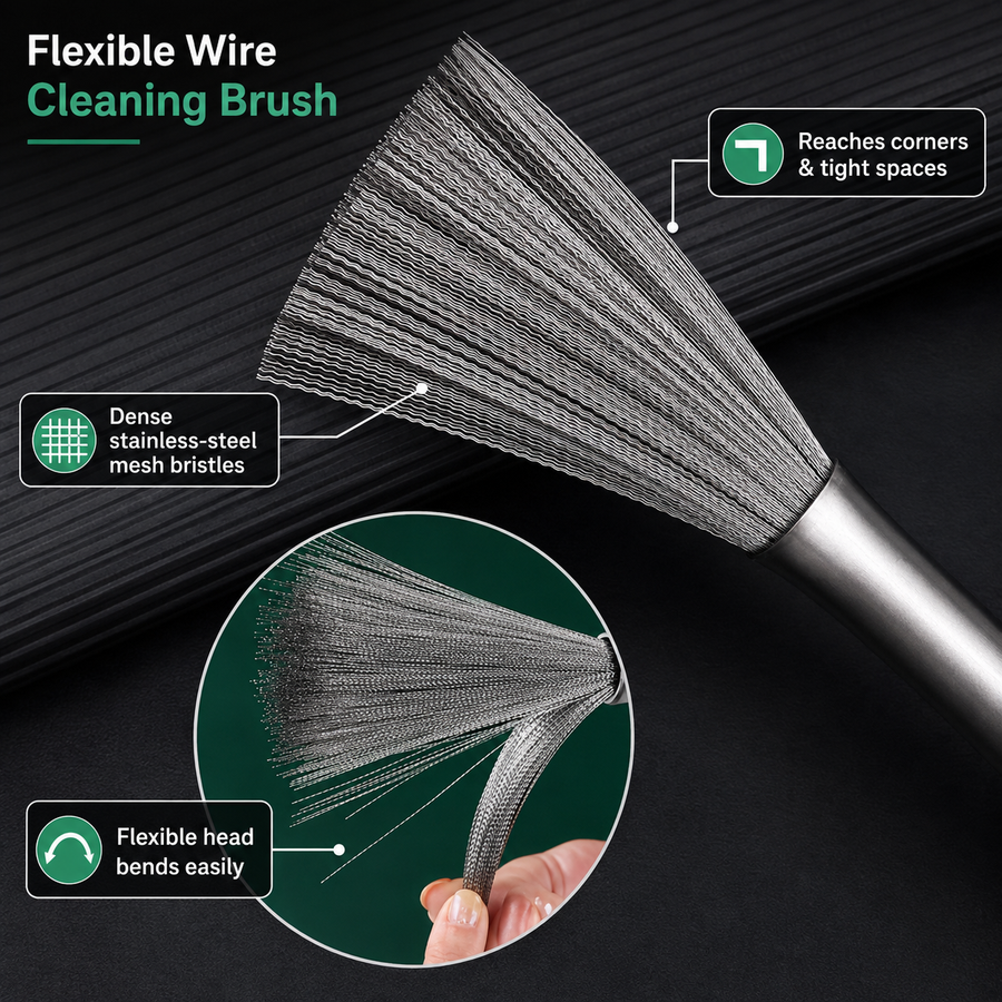 Set of 5 Cleaning Brushes with Stainless Steel, Brass & Nylon Bristles for Gas Stove, Burners, Chimney, Sink & Bathroom Gaps