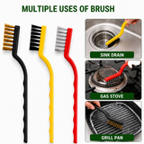 Set of 5 Cleaning Brushes with Stainless Steel, Brass & Nylon Bristles for Gas Stove, Burners, Chimney, Sink & Bathroom Gaps