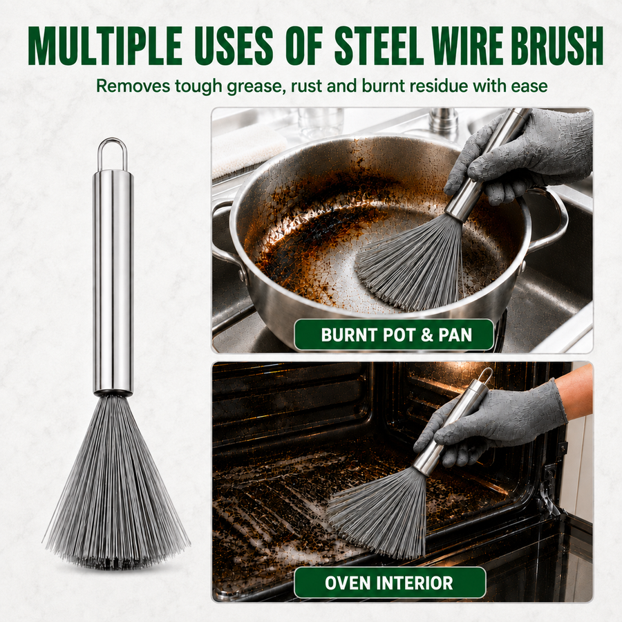 Set of 5 Cleaning Brushes with Stainless Steel, Brass & Nylon Bristles for Gas Stove, Burners, Chimney, Sink & Bathroom Gaps