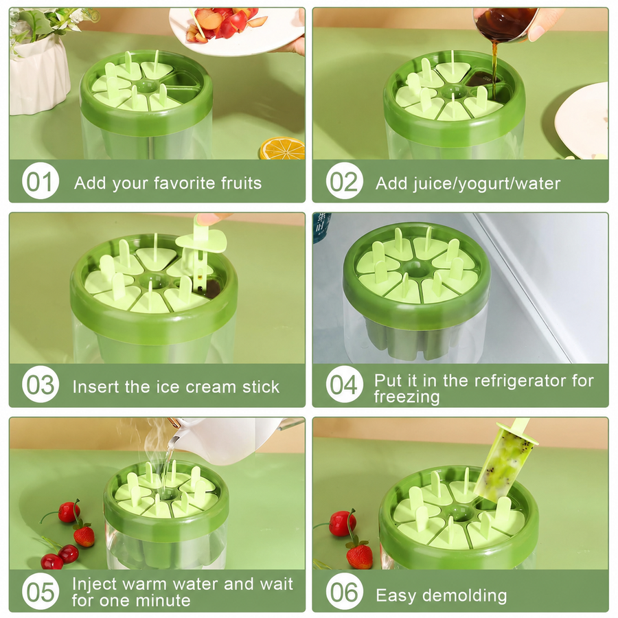 8 Pcs Ice Cream Kulfi Mould, BPA Free Food Grade Reusable Round Ice Box Container, Quick Release Homemade Popsicle & Fruit Ice Pop Maker