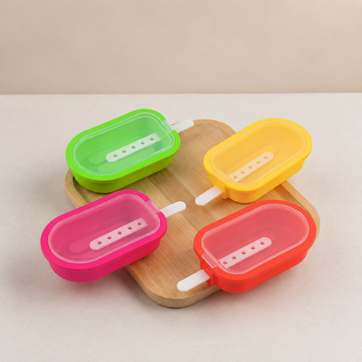 4 Pcs Oval Silicone Kulfi & Ice Candy Moulds with Sticks, BPA-Free Reusable Popsicle & Ice Cream Molds for Juice, Yogurt & Fruit Treats