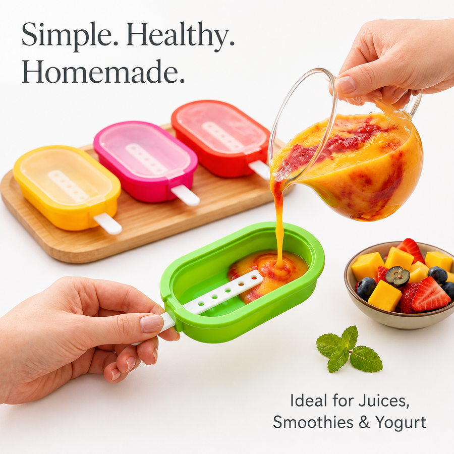 4 Pcs Oval Silicone Kulfi & Ice Candy Moulds with Sticks, BPA-Free Reusable Popsicle & Ice Cream Molds for Juice, Yogurt & Fruit Treats