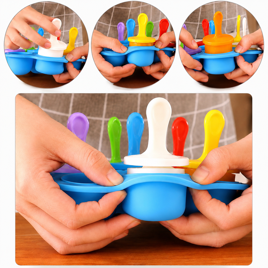 7 Cavities Silicone Popsicle Mould with Colorful Sticks, BPA-Free Reusable Kulfi & Ice Pop Maker for Juice, Yogurt & Frozen Desserts