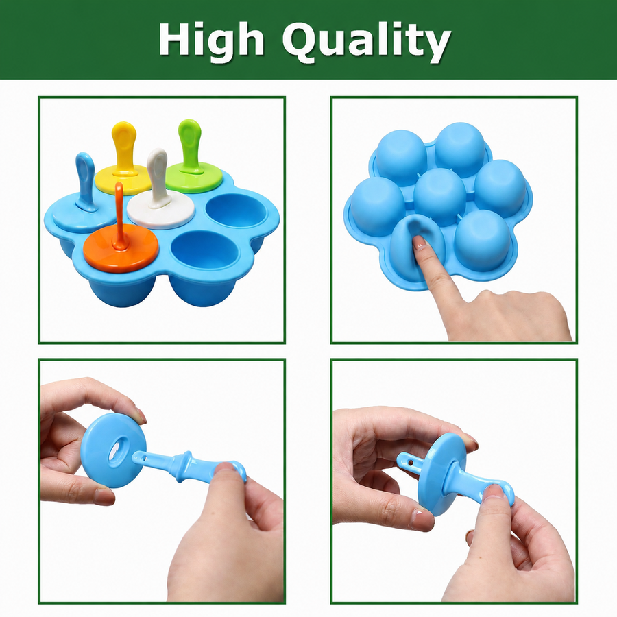 7 Cavities Silicone Popsicle Mould with Colorful Sticks, BPA-Free Reusable Kulfi & Ice Pop Maker for Juice, Yogurt & Frozen Desserts