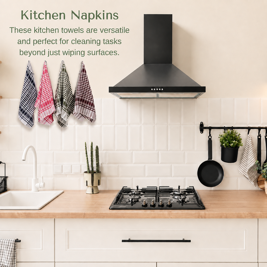 12 Pcs Cotton Kitchen Cloth & Napkin Set, 55 × 40 cm Reusable Dish Cloths for Cleaning, Wiping, Drying, Dusting & Multipurpose Kitchen Use