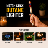 Matchstick Lighter, Long Handle Refillable Butane Gas Flame Lighter for Kitchen Stove, Candles, BBQ & Camping, Compact & Portable